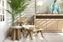 Table A Cafe^Flamant Argent, Table D'Appoint, Chene Patine, Ronde