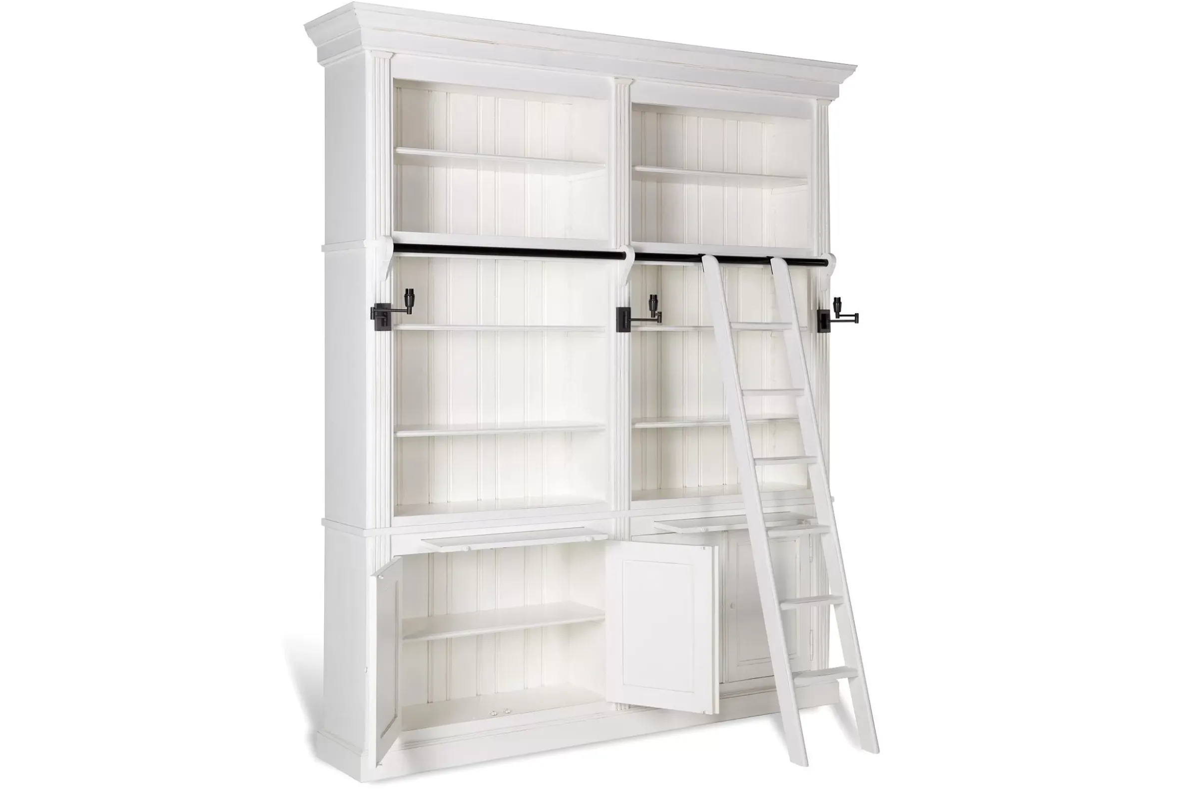 Placards^Flamant Balmore, Bibliotheque, Blanche, 2 Parties, Avec Echelle