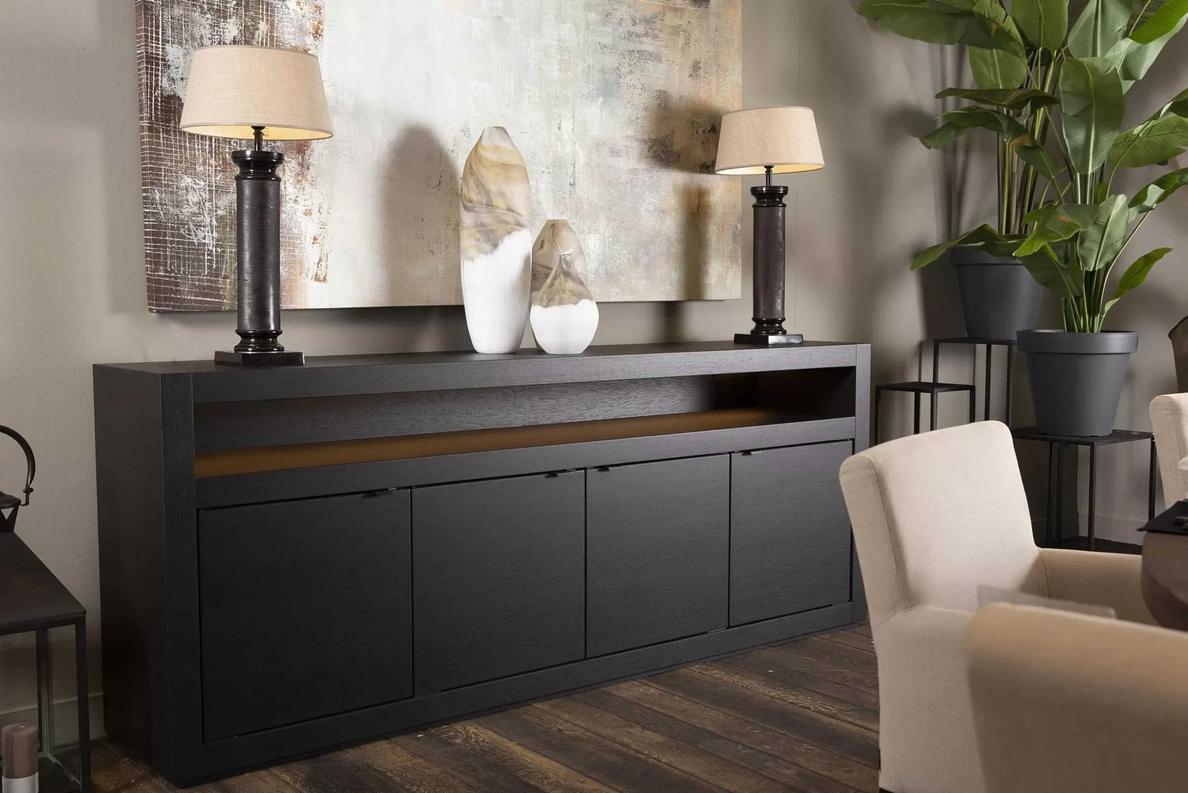 Buffets^Flamant Bjorn, Buffet, Noir, 4 Portes, Avec Lumieres Led A Intensite Variable