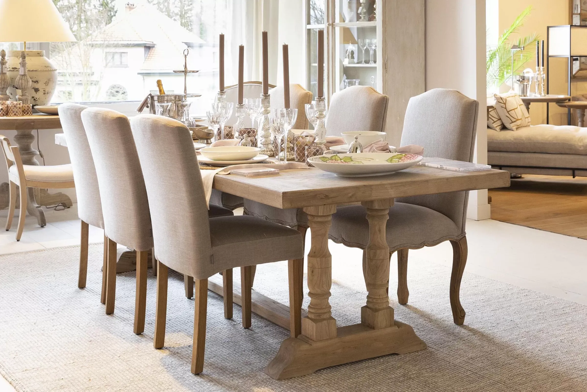 Chaises^Flamant Dalya, Chaise, Bouleau, Lin Blanc Casse