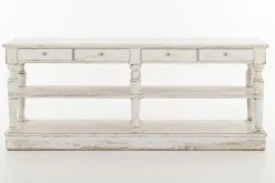 Table A Cafe^Flamant Henrice, Table Console, 3 Niveaux, 4 Tiroirs, Finition Antique