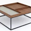Table A Cafe^Flamant Jalon, Table Basse, Carree, Bois Et Metal