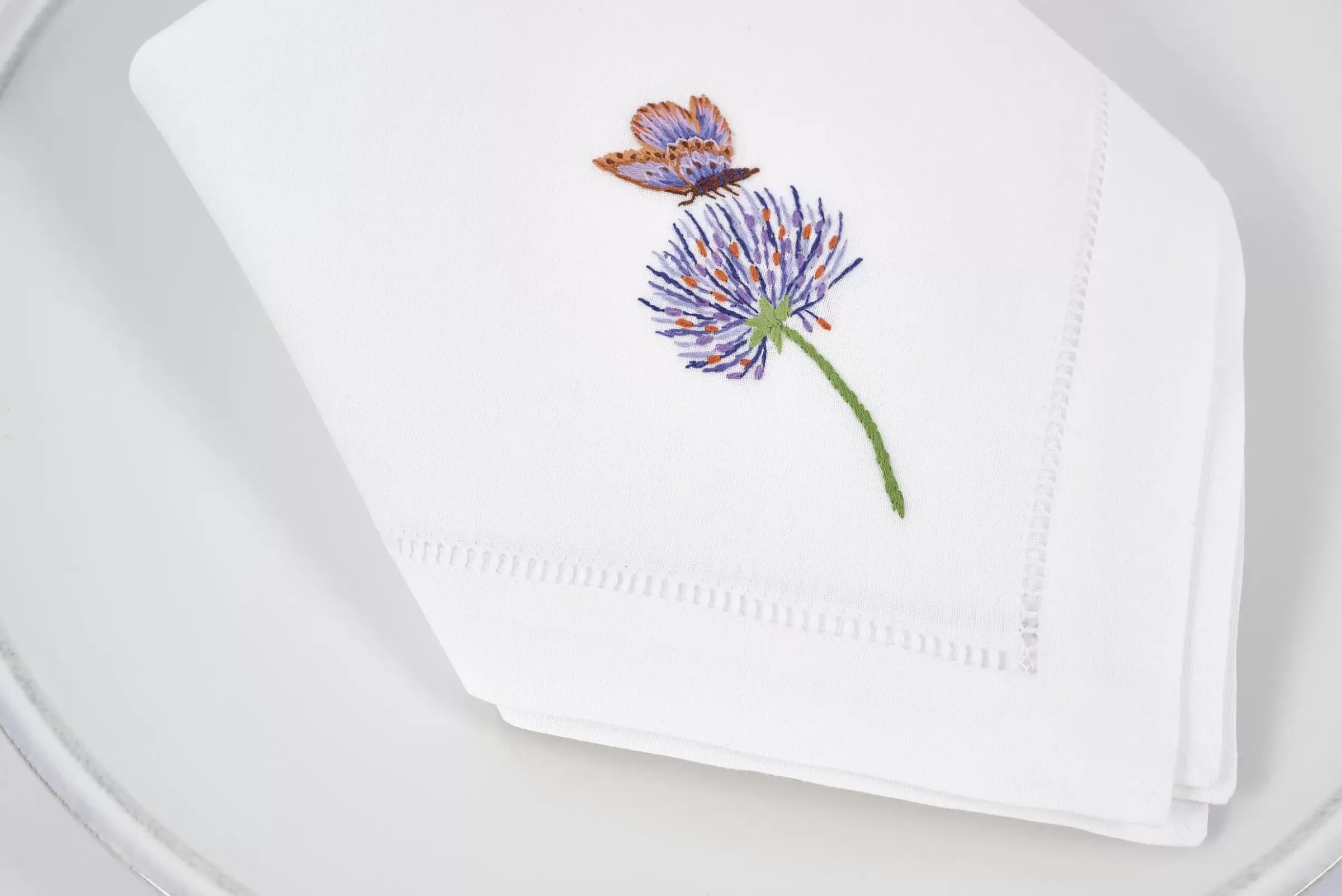Textiles De Salle A Manger Et De Cuisine^Flamant Lavande, Serviette, Broderie, Lot De 6