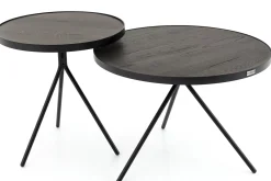 Table A Cafe^Flamant Madison, Table D'Appoint, Chene Et Metal, Ronde, 45 Cm, Marron Fonce
