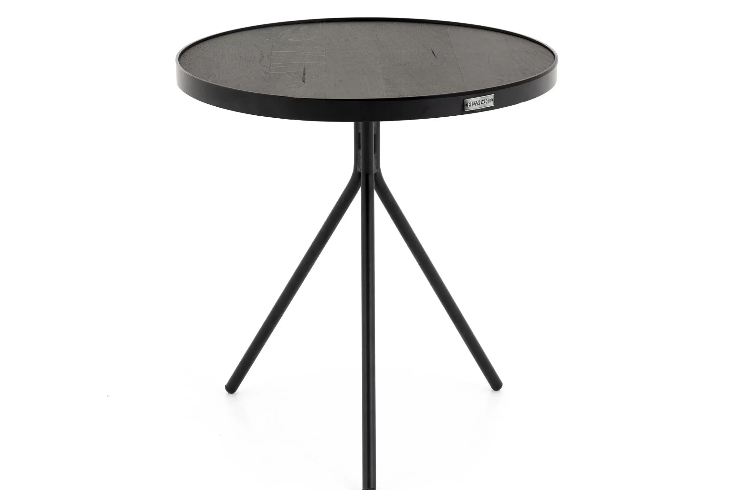 Table A Cafe^Flamant Madison, Table D'Appoint, Chene Et Metal, Ronde, 45 Cm, Marron Fonce