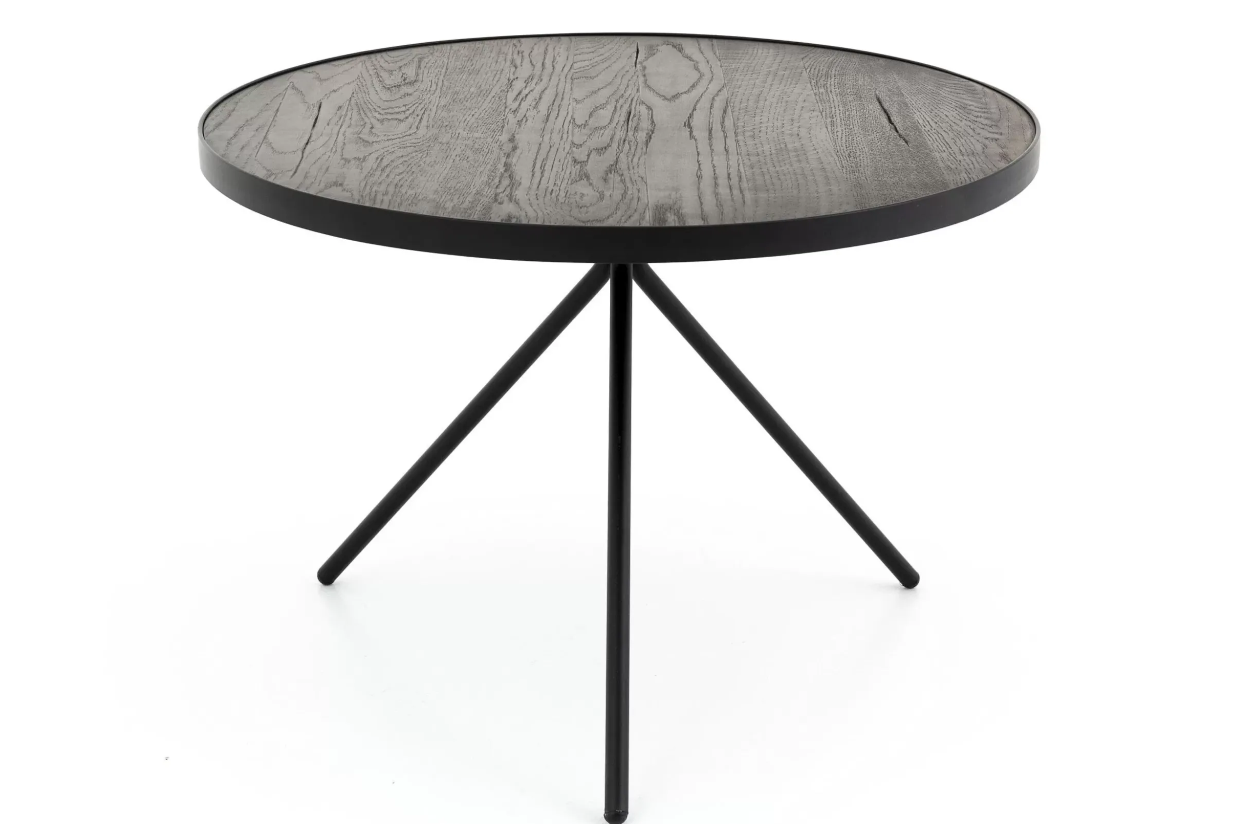 Table A Cafe^Flamant Madison, Table D'Appoint, Chene Et Metal, Ronde, 60 Cm, Marron Fonce