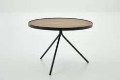 Table A Cafe^Flamant Madison, Table D'Appoint, Chene Et Metal, Ronde, 60 Cm, Marron Clair