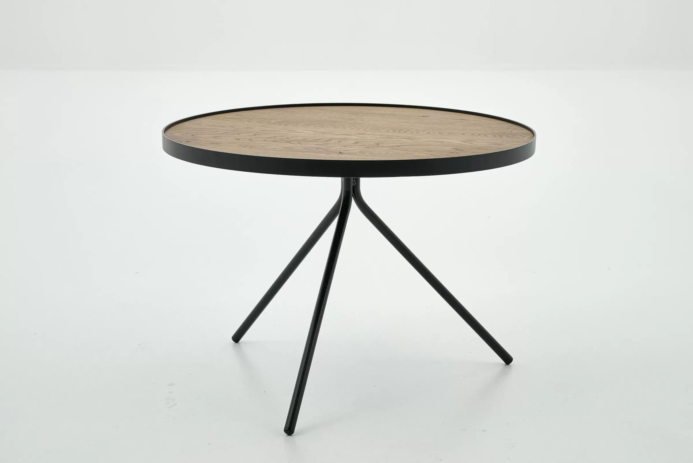 Table A Cafe^Flamant Madison, Table D'Appoint, Chene Et Metal, Ronde, 60 Cm, Marron Clair