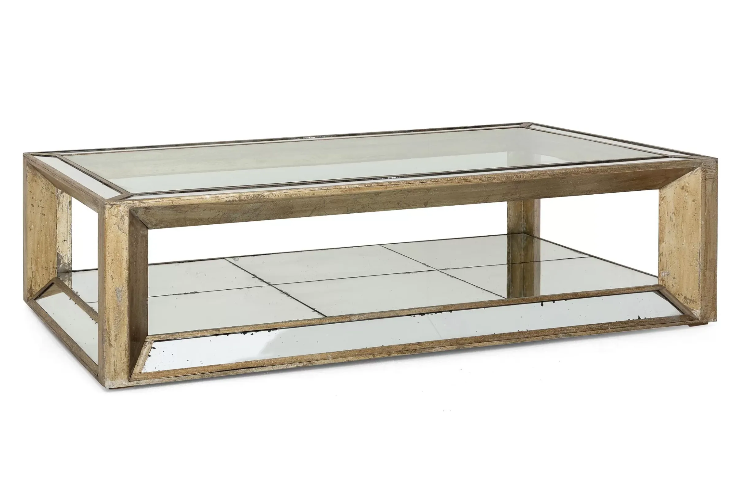 Table A Cafe^Flamant Mitchell, Table Basse, Rectangulaire, Verre Miroir Et Bois, 160X80