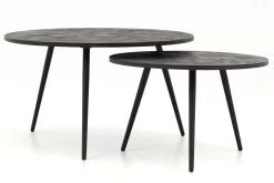 Table A Cafe^Flamant Robyn, Table Basse, Teck Recupere, Ronde, Ensemble De 2