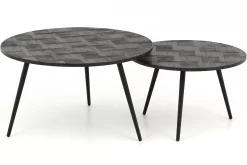 Table A Cafe^Flamant Robyn, Table Basse, Teck Recupere, Ronde, Ensemble De 2