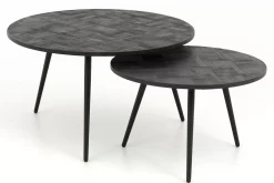 Table A Cafe^Flamant Robyn, Table Basse, Teck Recupere, Ronde, Ensemble De 2
