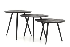 Table A Cafe^Flamant Robyn, Table D'Appoint, Teck Recupere, Ronde, Ensemble De 3