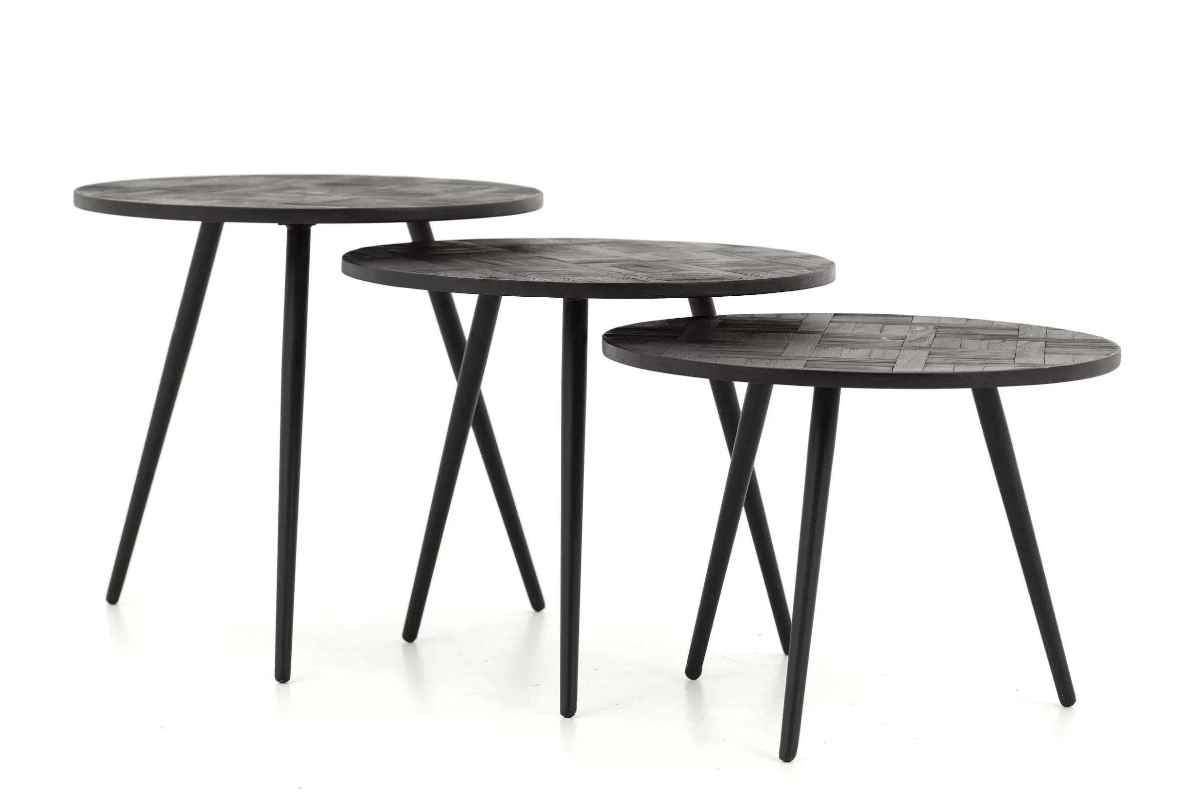 Table A Cafe^Flamant Robyn, Table D'Appoint, Teck Recupere, Ronde, Ensemble De 3