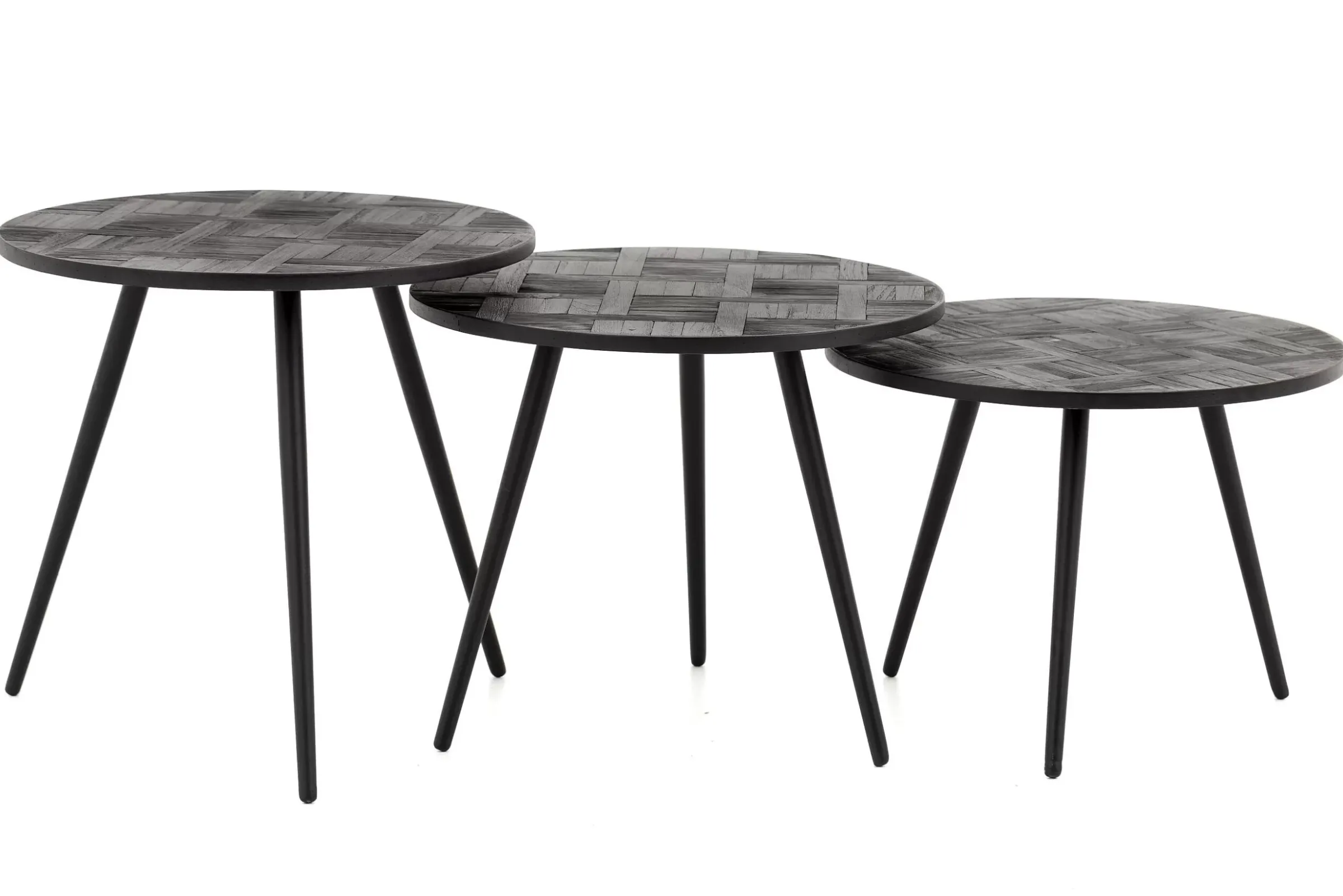 Table A Cafe^Flamant Robyn, Table D'Appoint, Teck Recupere, Ronde, Ensemble De 3
