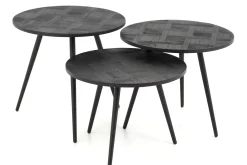 Table A Cafe^Flamant Robyn, Table D'Appoint, Teck Recupere, Ronde, Ensemble De 3
