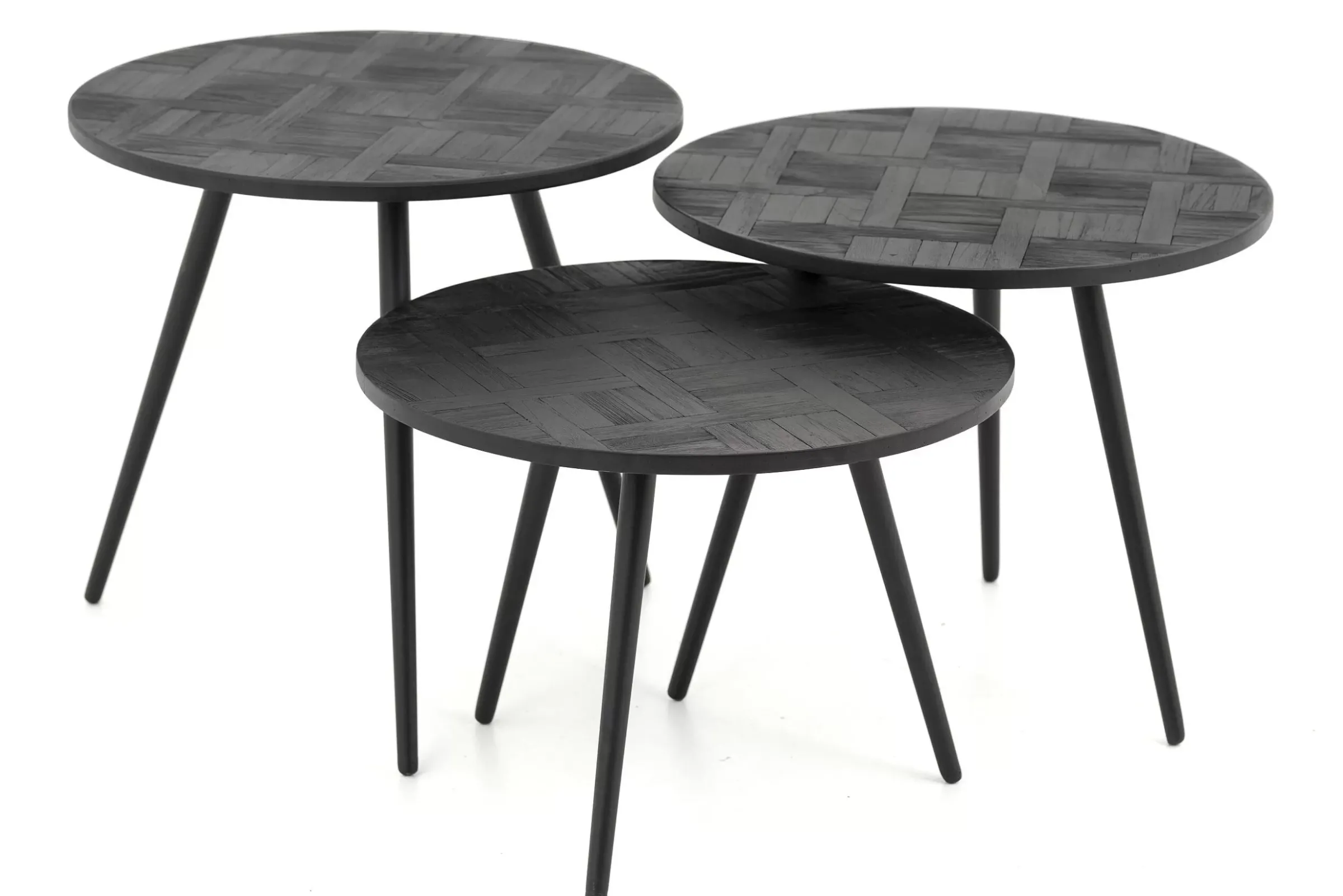 Table A Cafe^Flamant Robyn, Table D'Appoint, Teck Recupere, Ronde, Ensemble De 3
